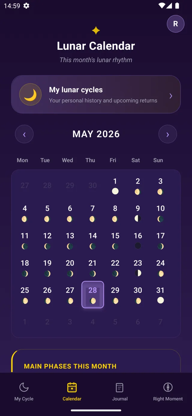 Lunation: phase calendar