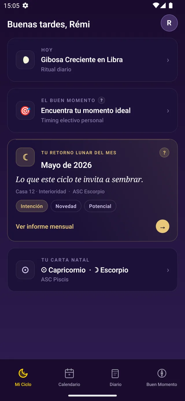 Lunation: pantalla de inicio