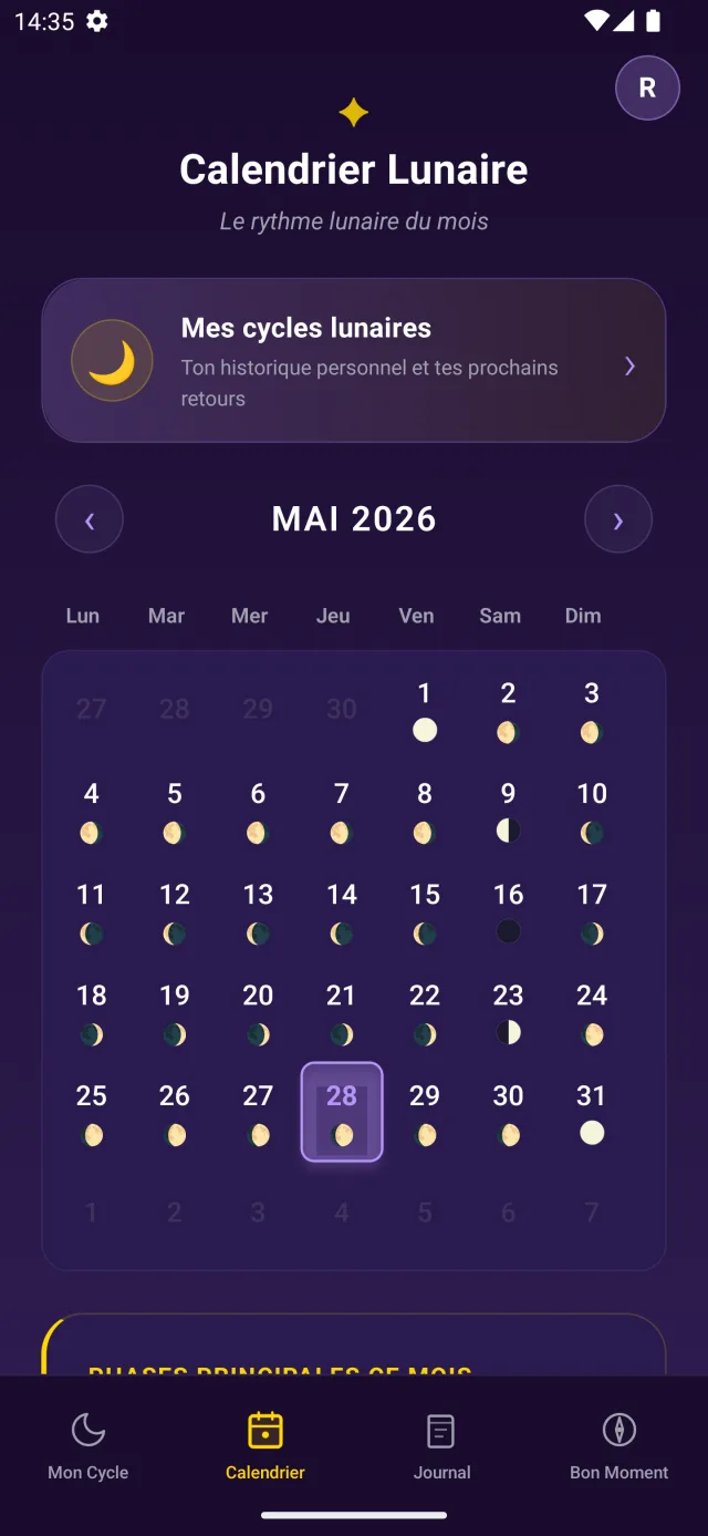 Lunation : calendrier des phases